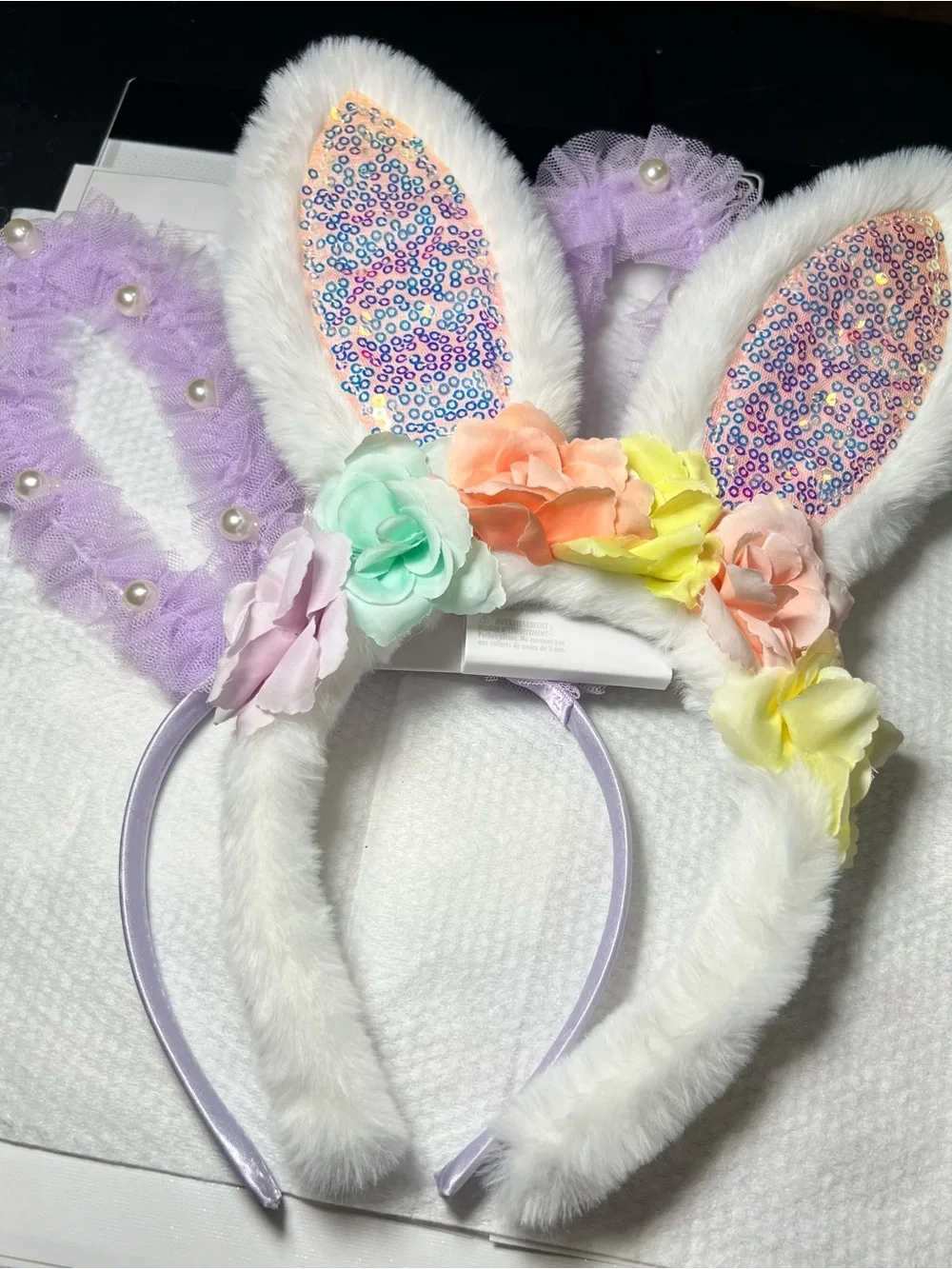 Claire’s White Floral And Pastel Purple Bunny Ear Headbands